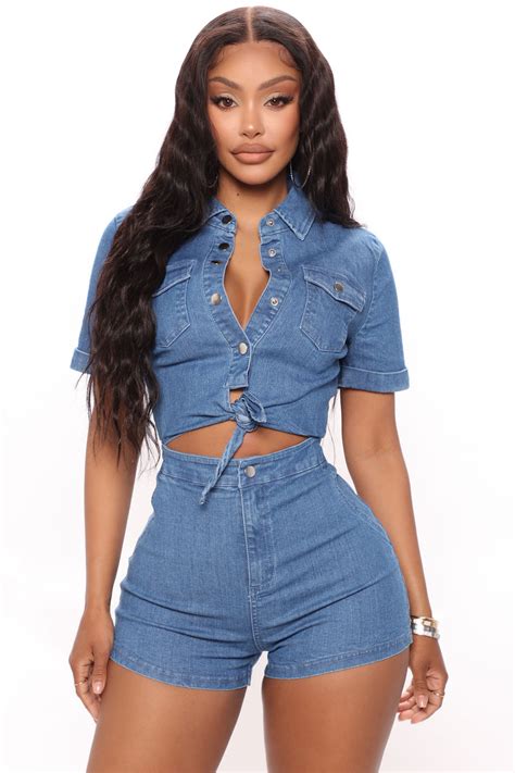 <strong>Romper</strong> Collar Short Sleeve Button Front Tie Waist Short Stretch 78% Rayon 19% Nylon 3% Spandex Imported from <strong>Fashion Nova</strong>. . Romper fashion nova